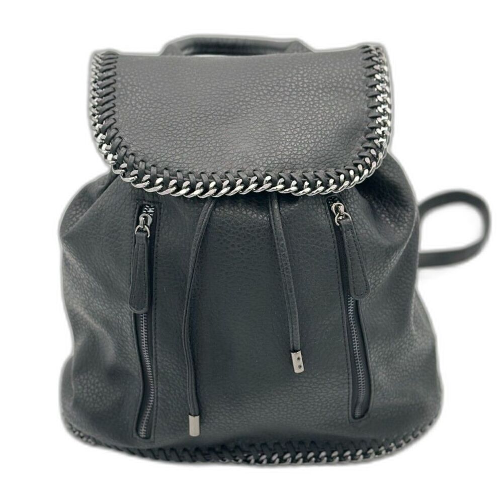 Expressions NYC Black Vegan Leather Backpack w/ Gunmetal Chain Detail NWOT